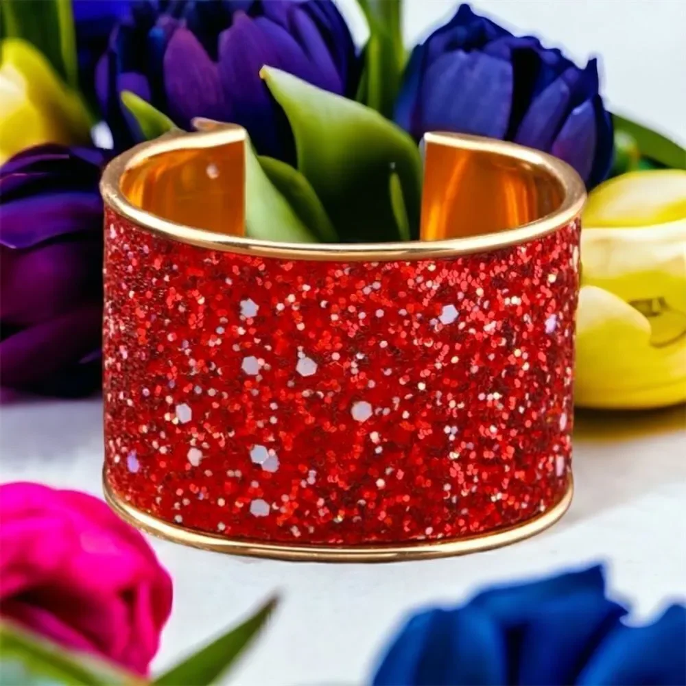 Red Glitter Bling Bracelet l Cuff l New